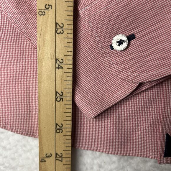 UNTUCKit Mens Shirt Small Houndstooth Red Salmon Long Sleeve Preppy Classic - Picture 6 of 8